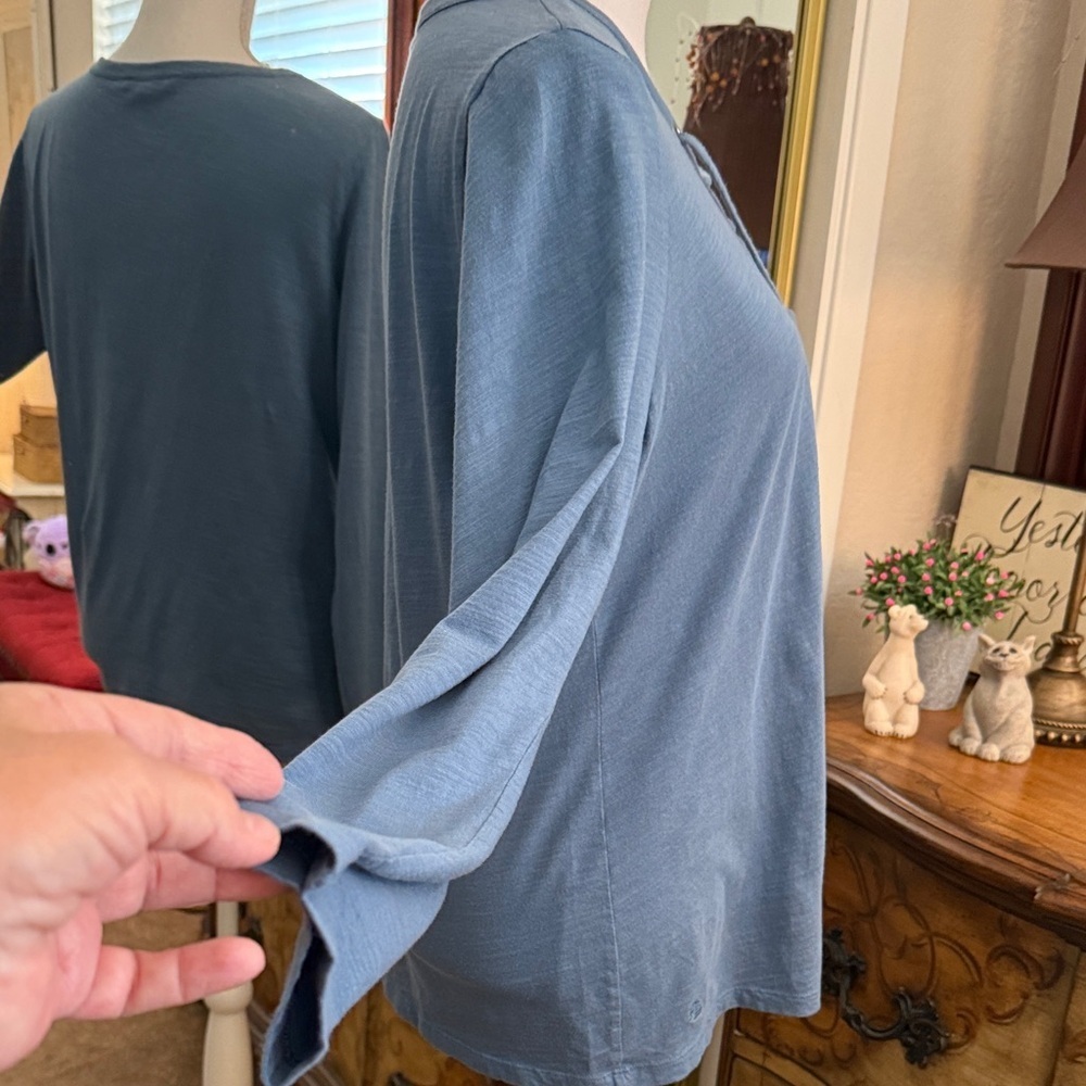 Lauren Ralph Lauren Steel Blue Lace-Up Cotton Top - Picture 3 of 11